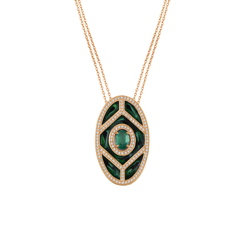 Fizzy Green Shield Pendant - White Diamonds & Emerald