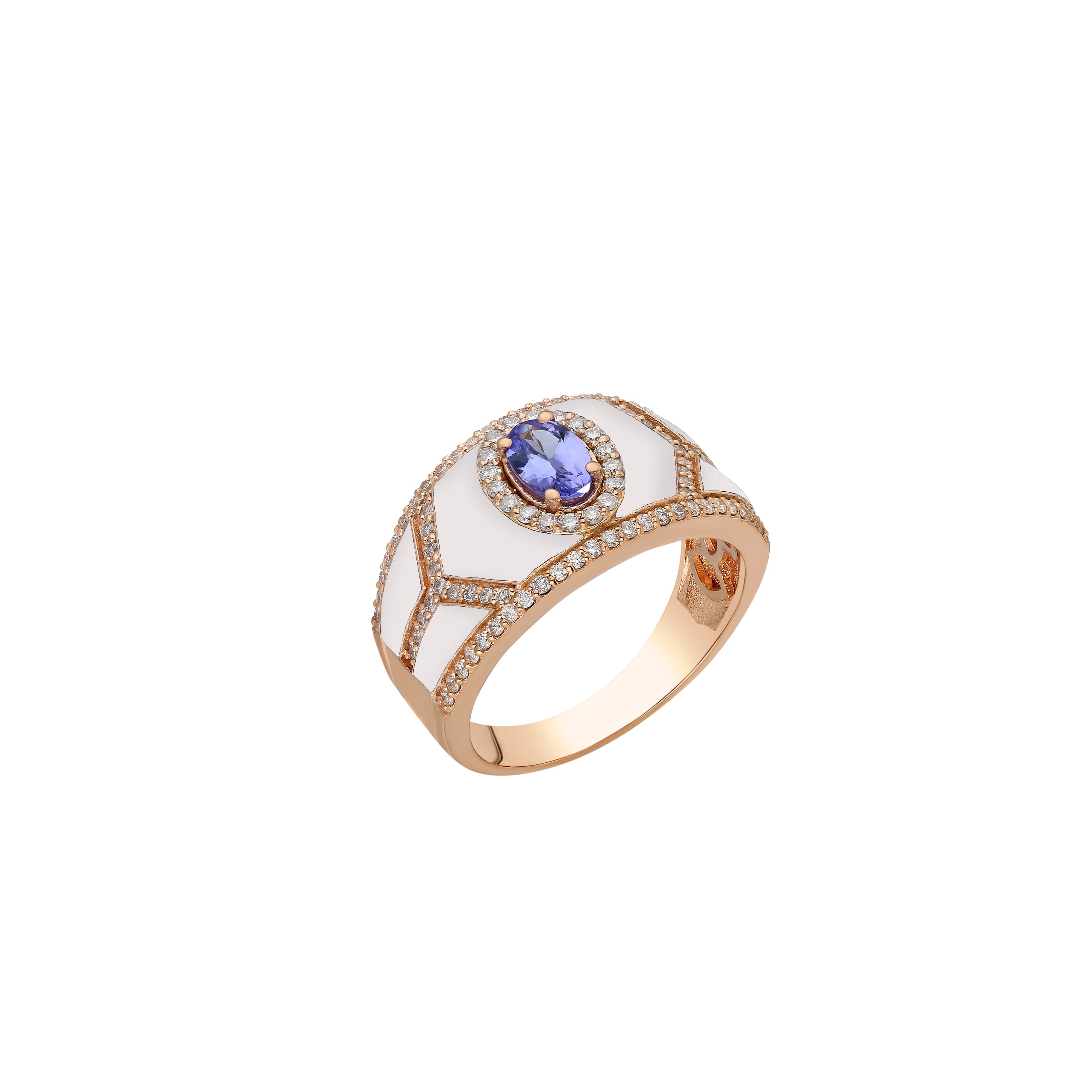 Fizzy Shield Ring - White Diamonds & Blue Sapphire