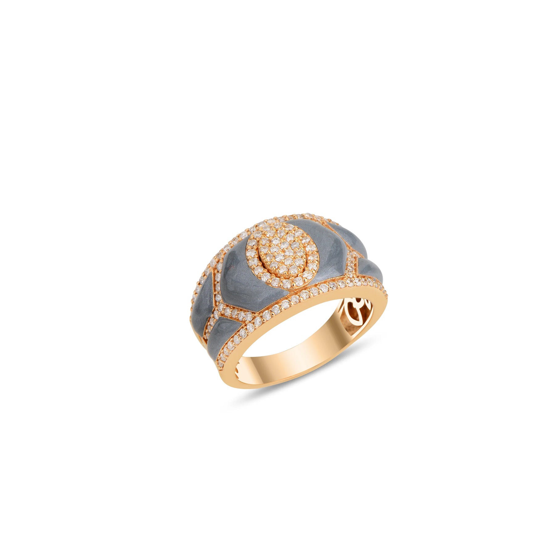 Fizzy Shield Ring With Diamonds - Rhodium