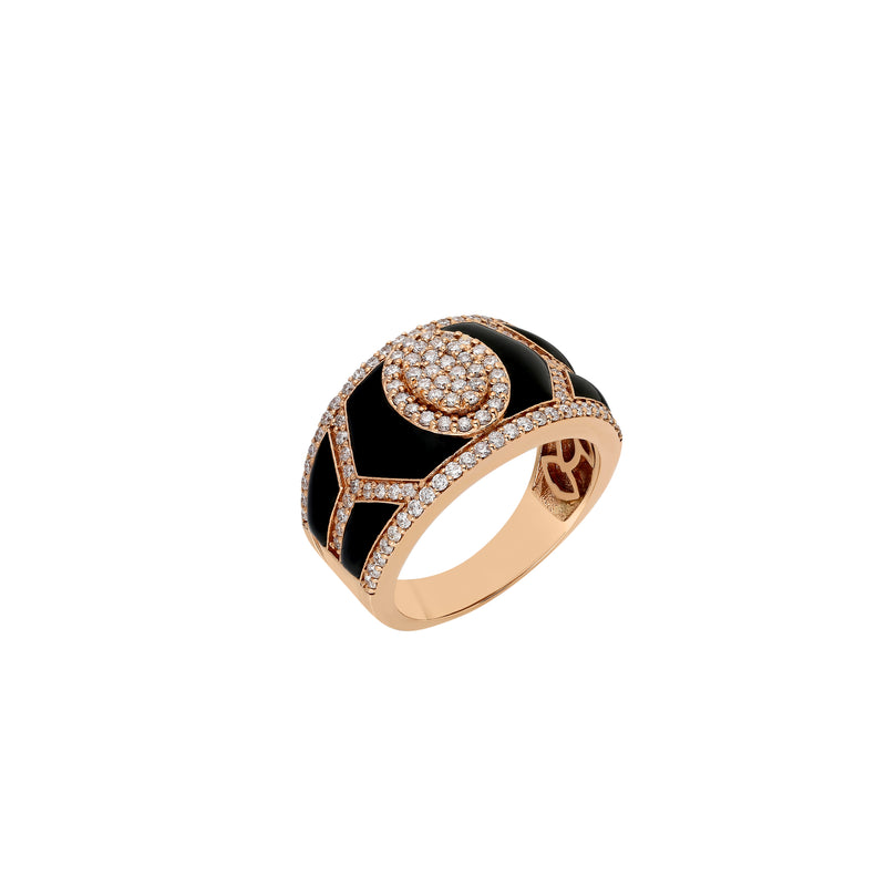 Fizzy Shield Ring With Diamonds - Black